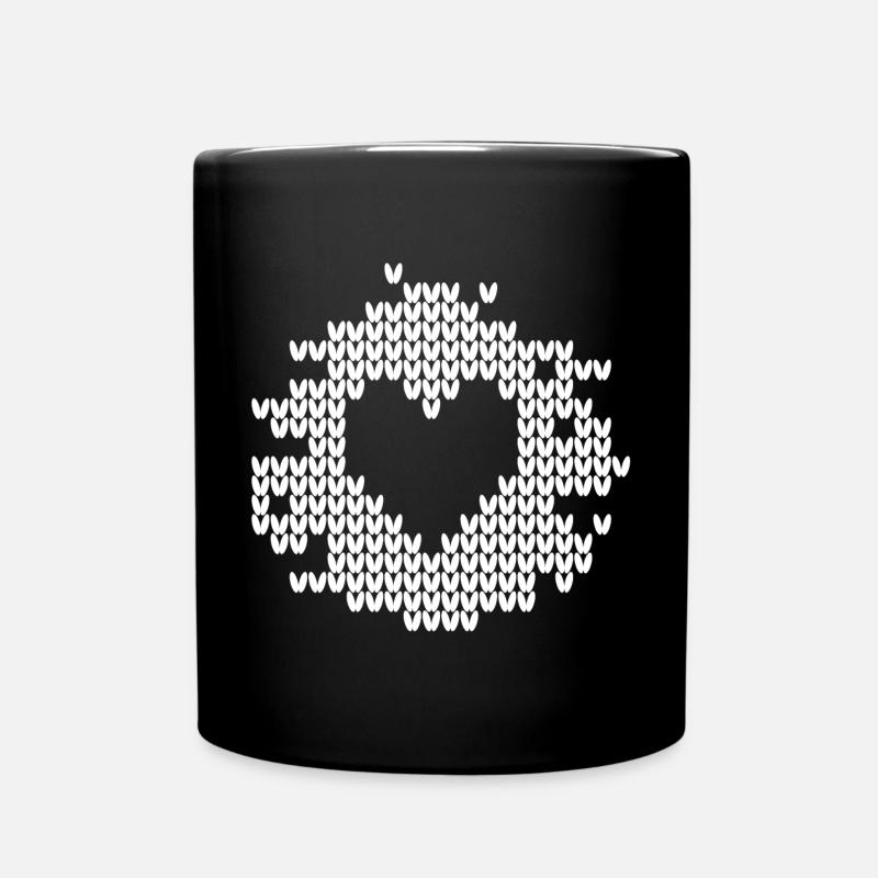 Heart Knitting Pattern Snow Christmas Xmas Love - Full Colour Mug - black