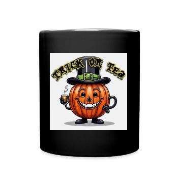 Halloween pumpkin with top hat and teacup - Full Colour Mug - black - Front