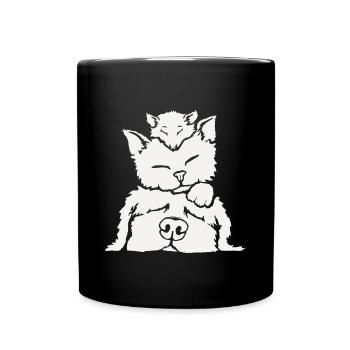 Die Maus auf der Katze auf dem Hund - Tasse einfarbig - Schwarz - Vorne