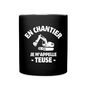 pelleteuse, engin de chantier, construction - Mug uni - noir - Devant