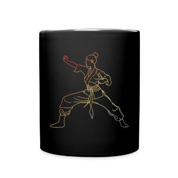 Karate Mädchen Skizze Retro Style - Tasse einfarbig - Schwarz - Vorne