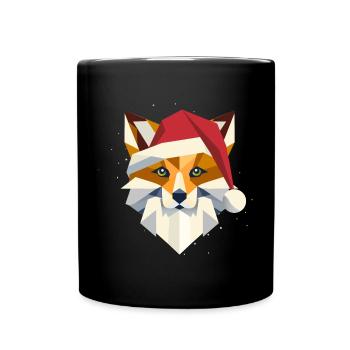 Fuchs mit Weihnachtsmütze- Kunst für die Feiertage - Tasse einfarbig - Schwarz - Vorne