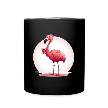 Flamingo boit du café - Mug uni - noir - Devant
