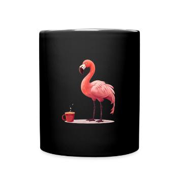 Flamingo boit du café - Mug uni - noir - Devant