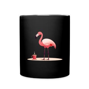 Flamingo boit du café - Mug uni - noir - Devant