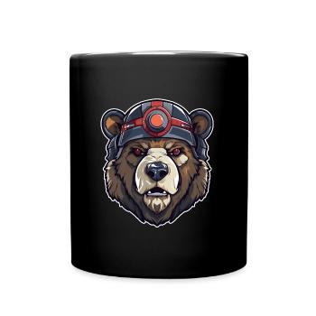 Ours avec casque ours portrait - Mug uni - noir - Devant