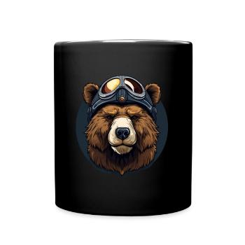 Ours avec casque ours portrait - Mug uni - noir - Devant