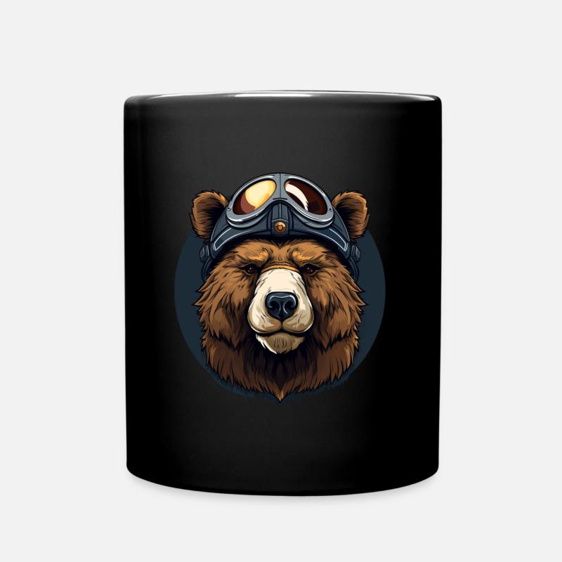 Bär mit Helm Bären Portrait - Tasse einfarbig - Schwarz