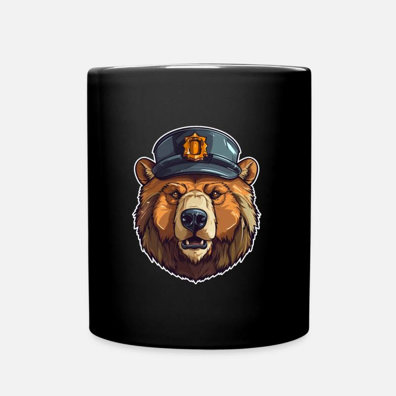 Bär Polizeimütze Bären Portrait - Tasse einfarbig - Schwarz