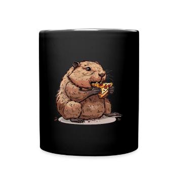 Un castor mange de la pizza - Mug uni - noir - Devant