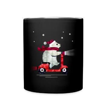 Eisbär im Weihnachtsoutfit auf einem Roller - Tasse einfarbig - Schwarz - Vorne