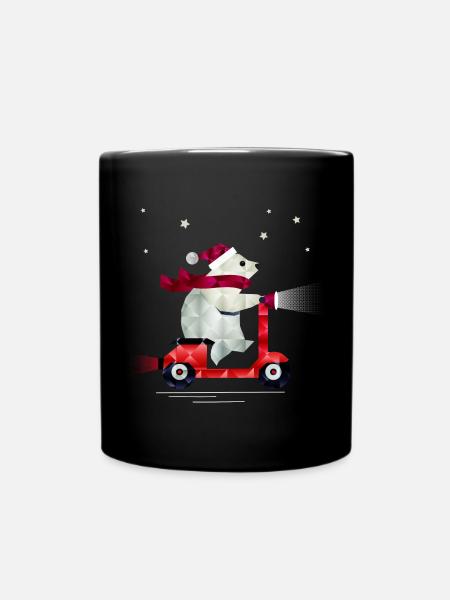 Ours polaire en tenue de Noël sur un scooter - Mug uni - noir