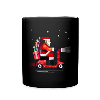 Le Père Noël livre des cadeaux sur un scooter - Mug uni - noir - Devant