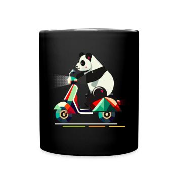 cuter panda on a colorful scooter - Full Colour Mug - black - Front
