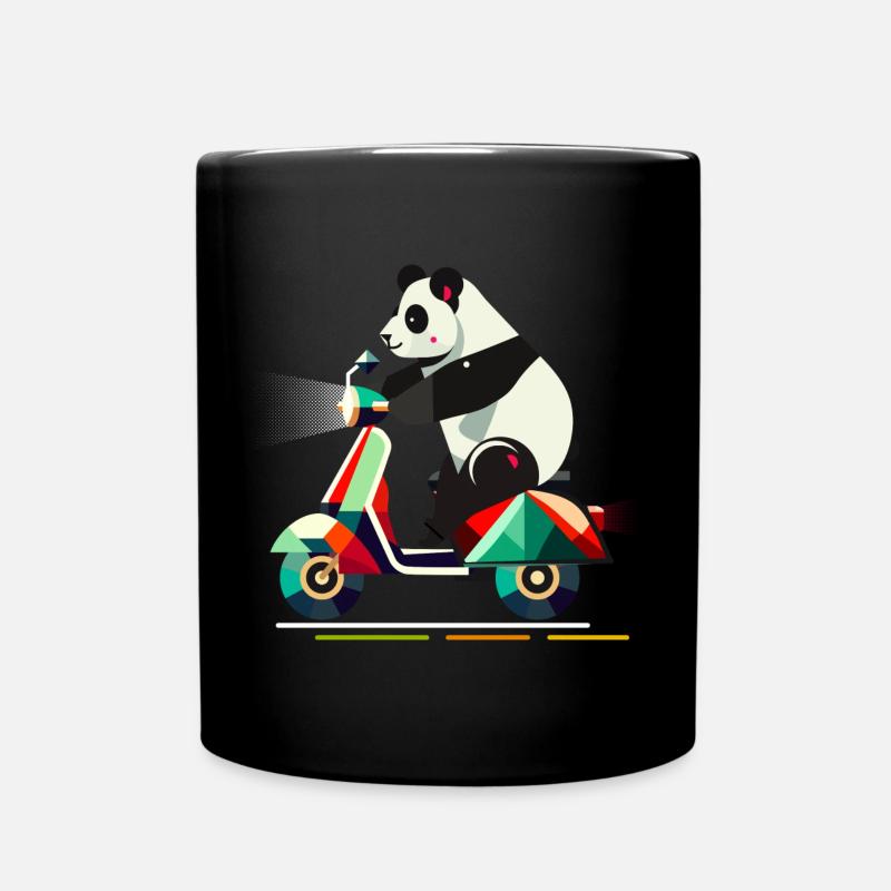 niedlichere Panda auf einem farbenfrohen Roller - Tasse einfarbig - Schwarz