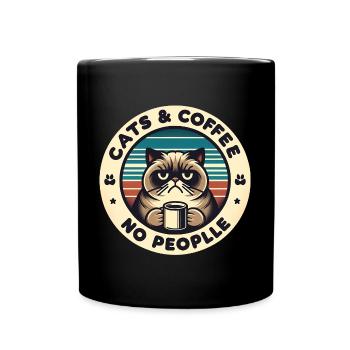 Katze und Kaffee keine Menschen - Tasse einfarbig - Schwarz - Vorne
