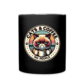 Katze und Kaffee keine Menschen - Tasse einfarbig - Schwarz - Vorne