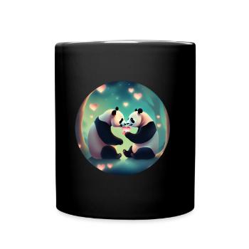Verliebte Pandas - Tasse einfarbig - Schwarz - Vorne
