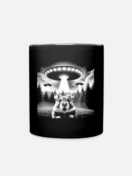 Hamster Alien UFO Selfie Spaceship - Full Colour Mug - black