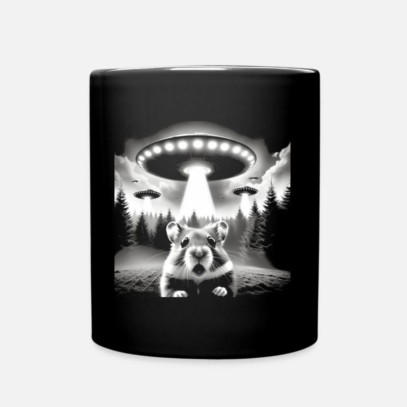 Hamster Alien UFO Selfie Spaceship - Full Colour Mug - black