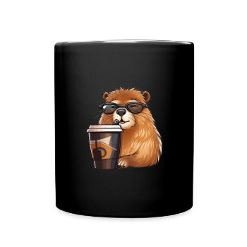 Capibara drinks coffee - Full Colour Mug - black - Front