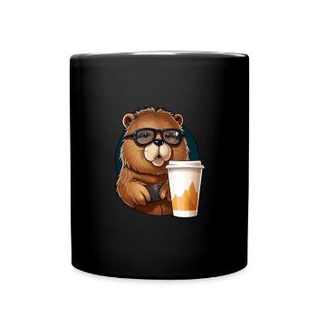 Capibara drinks coffee - Full Colour Mug - black - Front