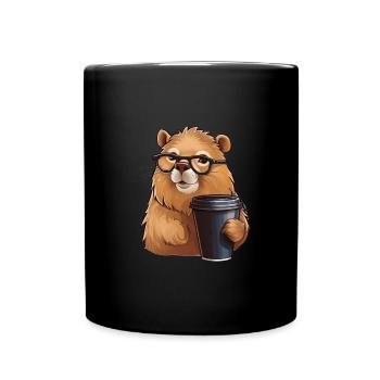 Capibara drinks coffee - Full Colour Mug - black - Front