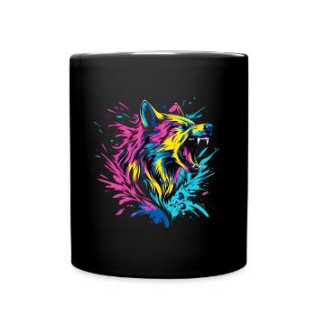 Wolf Wolfskopf Raubtier Wald Natur Wildnis Bunt - Tasse einfarbig - Schwarz - Vorne
