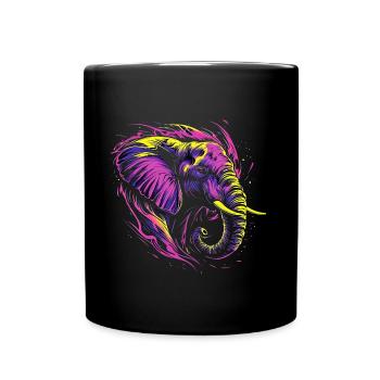 Éléphant Afrique Safari Nature sauvage Néon coloré - Mug uni - noir - Devant