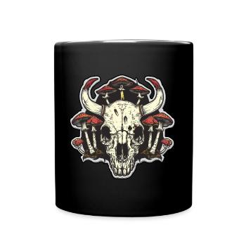 Schädel Pilze Naturmotiv - Tasse einfarbig - Schwarz - Vorne