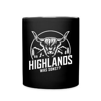 Highlands was sonst Schottisches Hochlandrind - Tasse einfarbig - Schwarz - Vorne