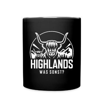 Highlands was sonst Schottisches Hochlandrind - Tasse einfarbig - Schwarz - Vorne