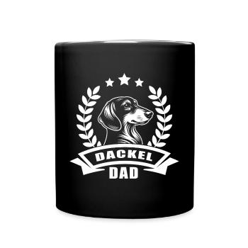 "Dachshund Dad" design with banner and wreath of wheat - Full Colour Mug - black - Front