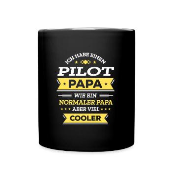 PILOT PAPA COOL, HELD, FLUG, ABENTEUER, STIL - Tasse einfarbig - Schwarz - Vorne