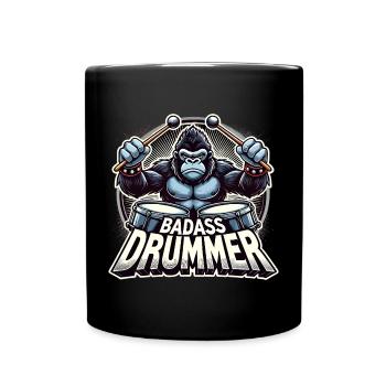 Knallharter Schlagzeuger Gorilla cool Geschenk - Tasse einfarbig - Schwarz - Vorne