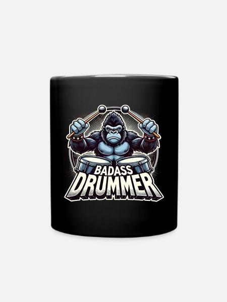Knallharter Schlagzeuger Gorilla cool Geschenk - Tasse einfarbig - Schwarz
