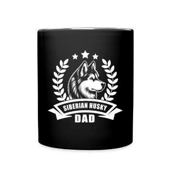 "Siberian Husky Dad" mit Banner und Ährenkranz - Tasse einfarbig - Schwarz - Vorne