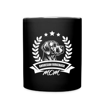 "Rhodesian Ridgeback Mom" Banner and Wreath - Full Colour Mug - black - Front