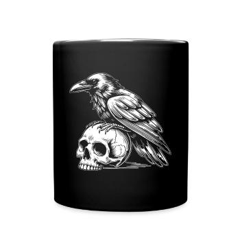Raven on skull - Full Colour Mug - black - Front