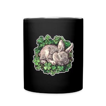 Sleeping bunny in clover Easter motif - Full Colour Mug - black - Front
