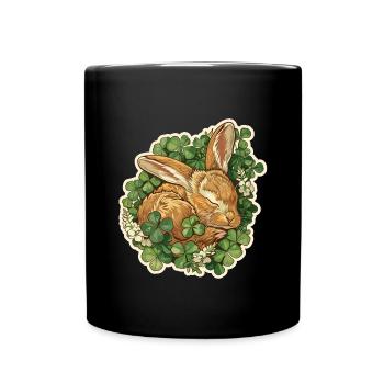 Sleeping bunny in clover Easter motif - Full Colour Mug - black - Front