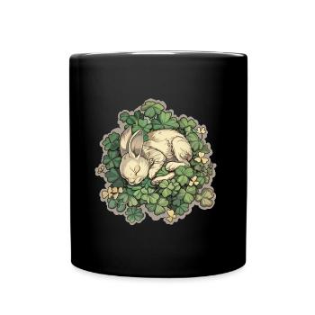 Sleeping bunny in clover Easter motif - Full Colour Mug - black - Front