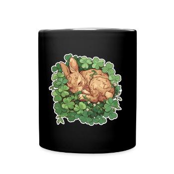 Sleeping bunny in clover Easter motif - Full Colour Mug - black - Front