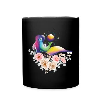 Rainbow Mermaid and Planet Bloom - Full Colour Mug - black - Front