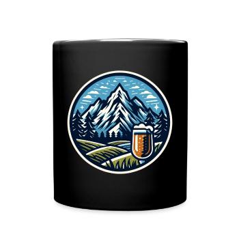 Berg und Bier Naturmotiv - Tasse einfarbig - Schwarz - Vorne