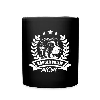 « Border Collie Mom » avec bannière et couronne de blé - Mug uni - noir - Devant