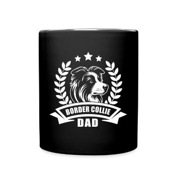 "Border Collie Dad" mit Banner und Ährenkranz - Tasse einfarbig - Schwarz - Vorne