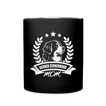 "Berner Sennenhund Mom" mit Banner und Ährenkranz - Tasse einfarbig - Schwarz - Vorne