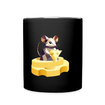 Souris joueuse tenant un gros morceau de fromage - Mug uni - noir - Devant