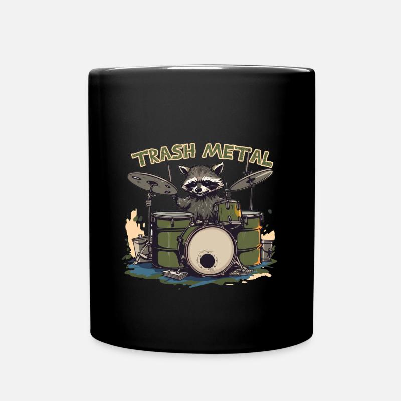 Trash Metal Waschbär Schlagzeug - Tasse einfarbig - Schwarz